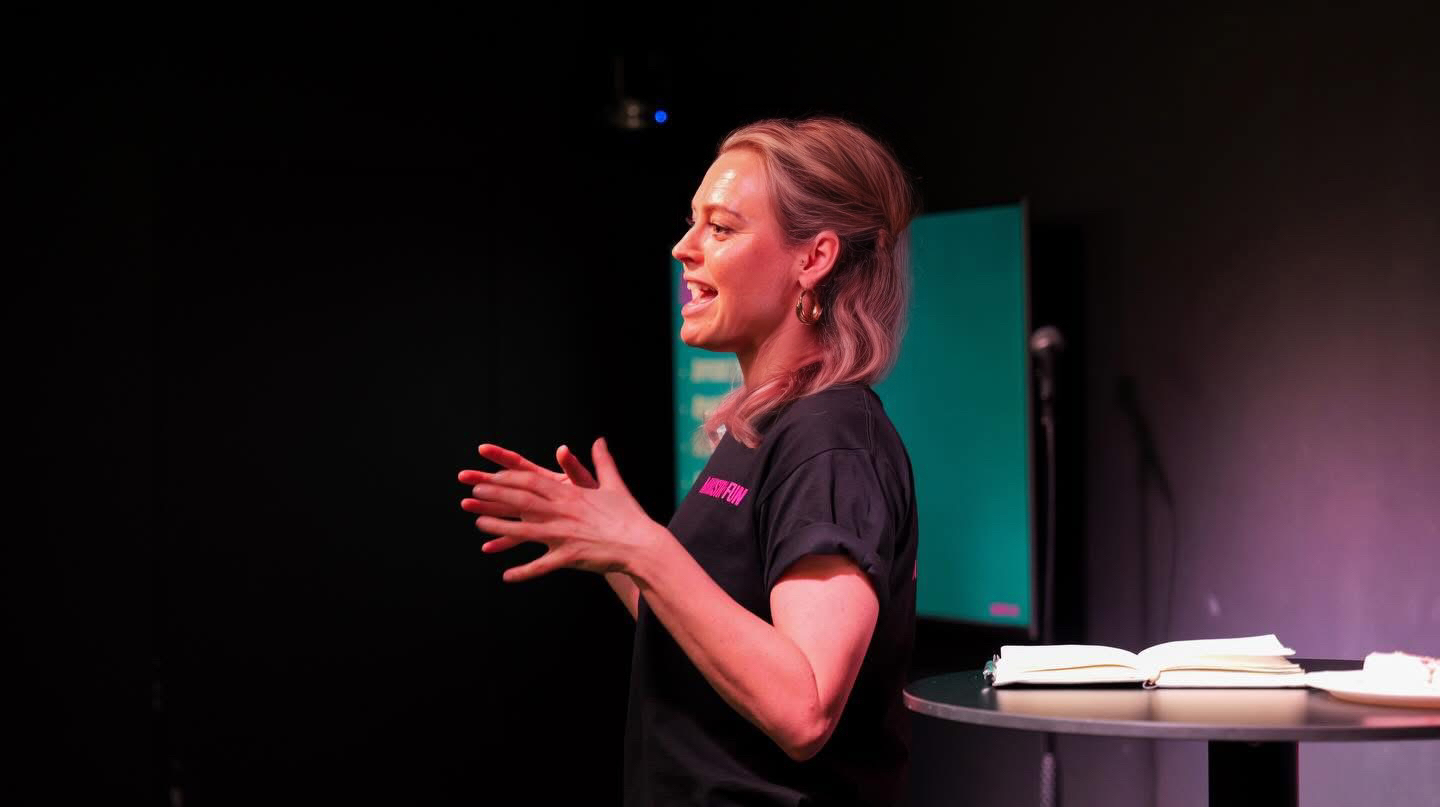 Katie Goldfinch speaking on stage